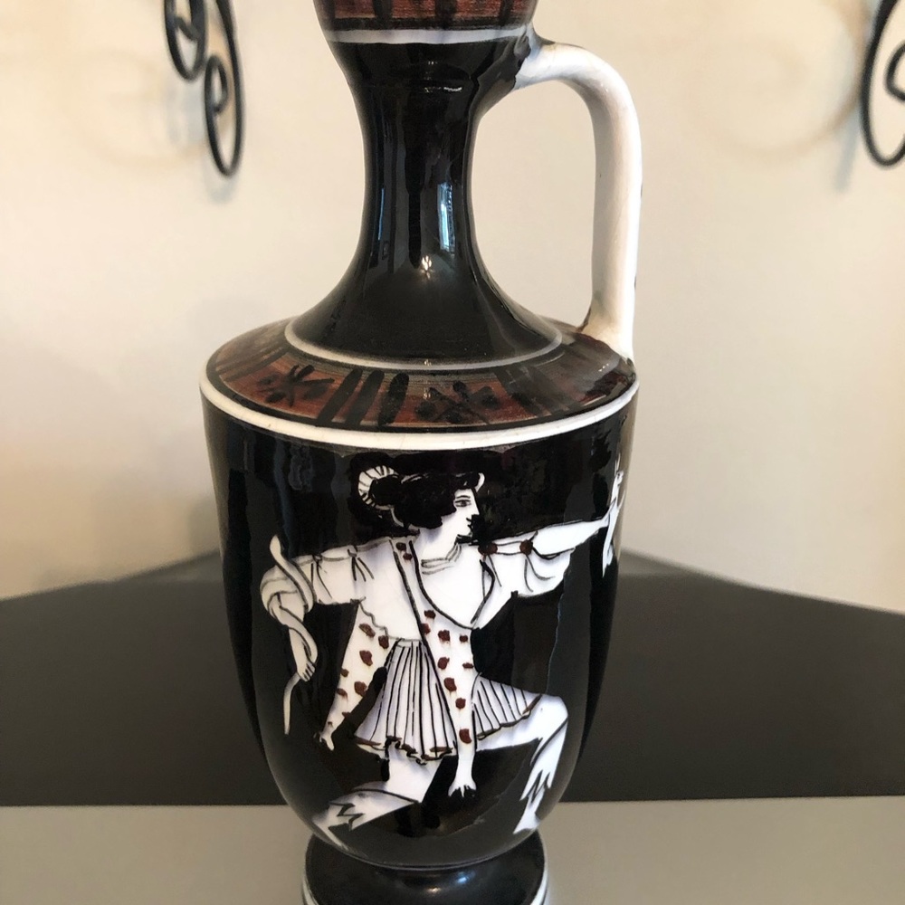 Black and White Keramikos  Decorative Greek Mythology God Vase - Pitcher 81/2 in